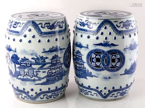 Pair of stools, ceramic blue