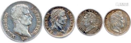 一批四枚银币（重量：9.94克）：拿破仑一世（波拿巴头像）1法郎13巴黎，...