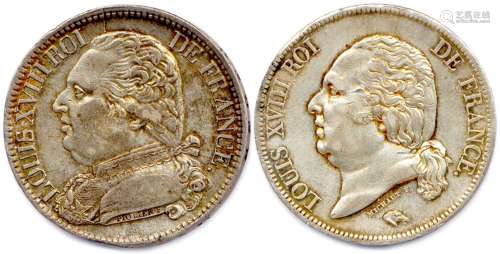 路易十八的银币：1814年佩皮尼昂5法郎（半身穿戴）（重量：24.94克），1...