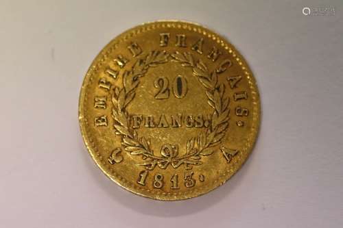 1813年20法郎金币。直径：2厘米。重量：6.35克。穿。