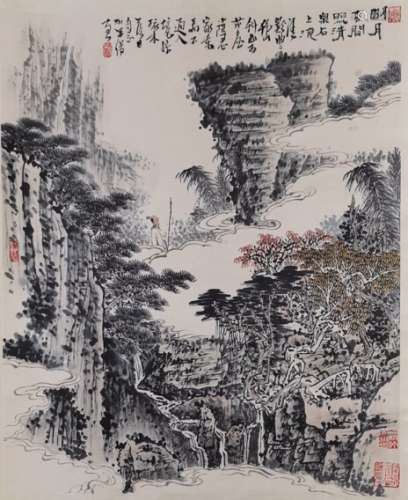 The Picture of Landscape and Figure Painted by Huang Qiuyuan