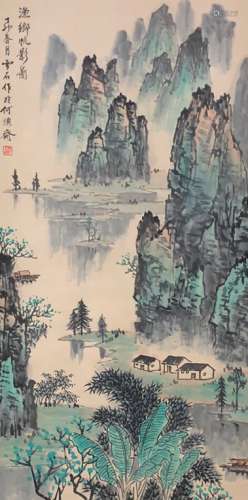 The Picture of Sailing in a Fishing Town Painted by Bai Xues...