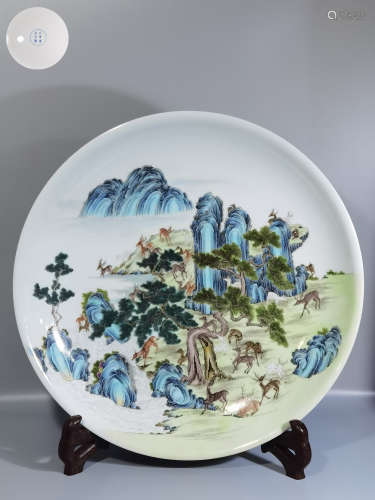 Famille Rose Big Plate with Hundred Deers Pattern