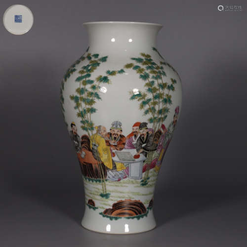 Famille Rose Chinese Olive Bottle with Figure and Story Patt...