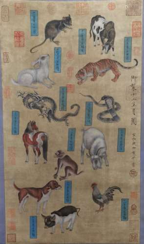 The Picture of Twelve Chinese Zodiac Signs Painted by Song H...