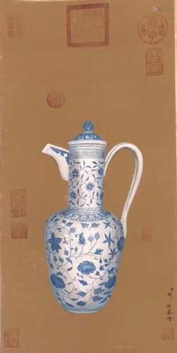 The Picture of Blue-and-white Wine Pot Painted by Zou Yigui
