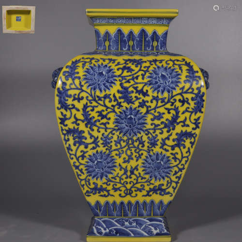 Yellow Vase with Blue-and -white Lotus Patterns