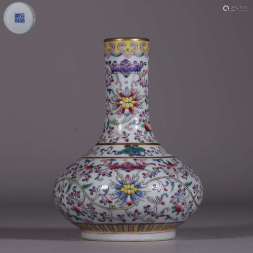 Famille Rose  Celestial Globe Vase with Lotus Patterns