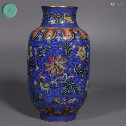 Blue Ground Vase with Flower Patterns