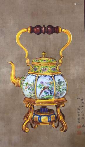 The Picture of Enamel Jug with Handle Painted by Lang Shinin...
