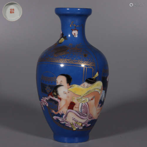 Blue Glaze Vase with Figure and Story Pattern