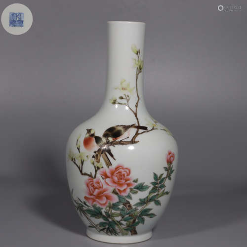 Famille Rose Vase with Flowers and Birds