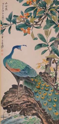 The Picture of Peacocks Painted by Zhang Daqian
