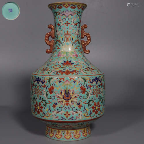 Famille Rose Vase with Lotus and Flower Patterns