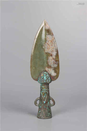A Bronze Dagger Inlaid with Turquoise and Jade