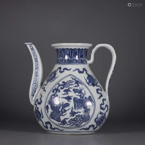 Blue-and-white Ewer with Opening Window and Phoenix Patterns