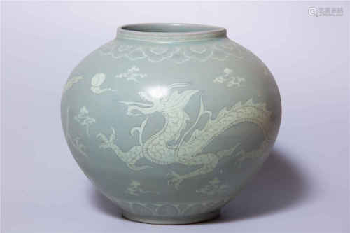 Korean Porcelain Pot with Dragon Pot