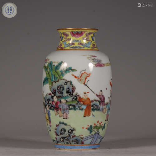Famille Rose Vase with Figure and Story