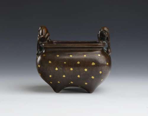 A CHINESE 'TWO MONKEYS' BRONZE CENSER