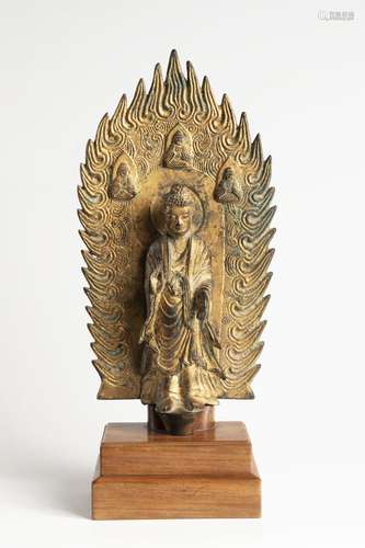 A LARGE CHINESE GILT-BRONZE VOTIVE FIGURE OF MAITREYA