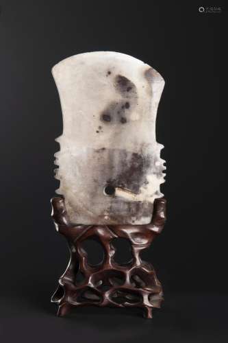 A SMALL CHINESE JADE NOTCHED AXE, FU