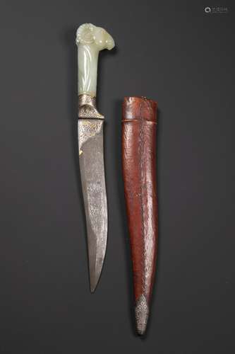 A FINE MUGHAL JADE-HILTED RAM'S-HEADED DAGGER