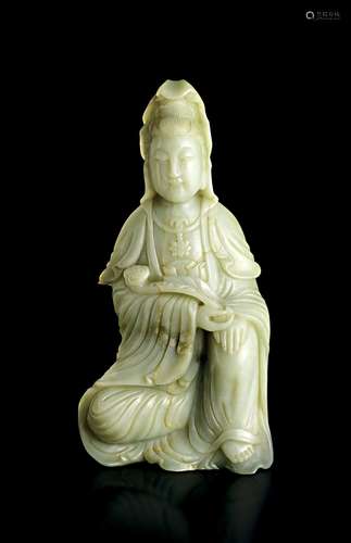 AN EXQUISITE LARGE CHINESE JADE FIGURE OF GUANYIN