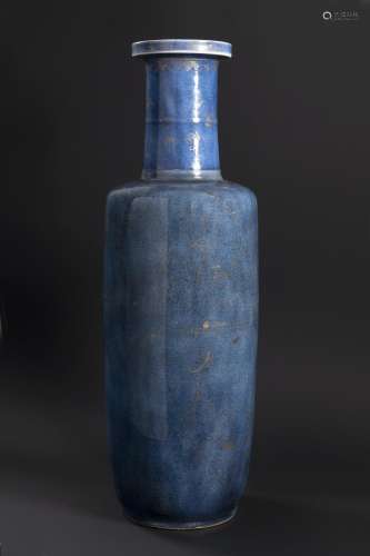 A LARGE POWDER BLUE AND GILT DECORATED ROULEAU VASE