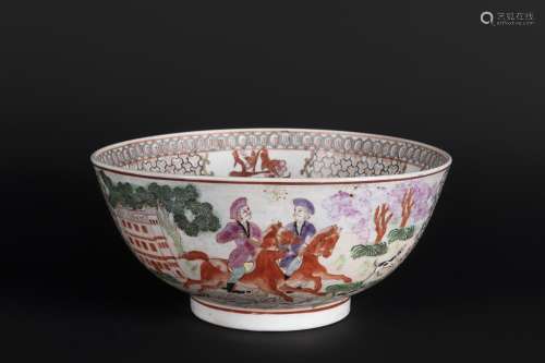 A FAMILLE ROSE 'HUNTING SCENE' PUNCH BOWL