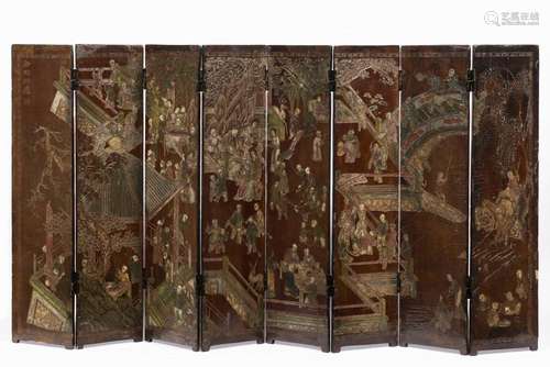 AN EIGHT-PANEL 'COROMANDEL' LACQUER SCREEN