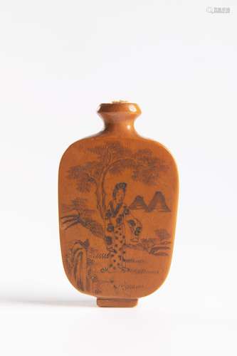 A CARVED BONE 'FAUX BAMBOO' SNUFF BOTTLE