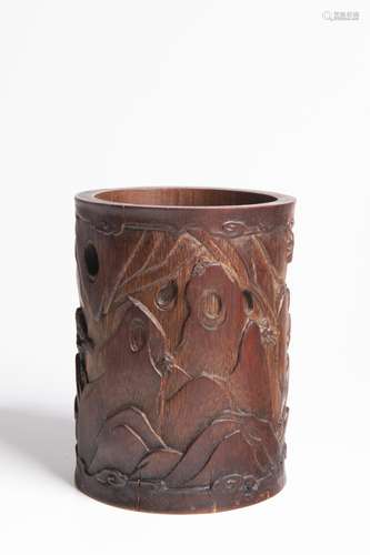 A CARVED BAMBOO BRUSH POT