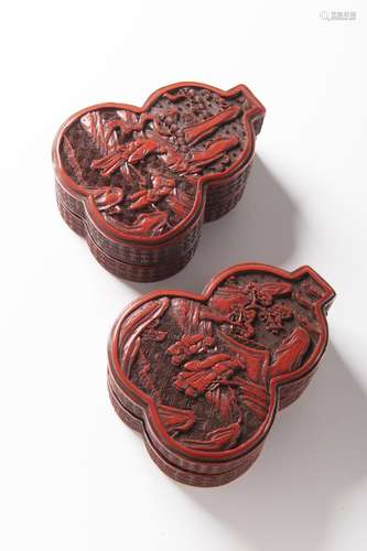 A PAIR OF CINNABAR LACQUER DOUBLE-GOURD-SHAPED BOXES