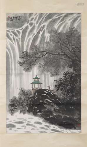 ZHANG JUNGUO (B. 1945): A PAVILION BENEATH THE WATERFALL