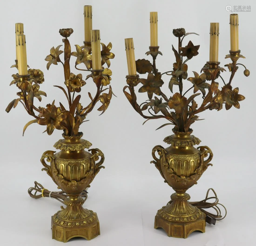 Pair Of Antique Gilt Bronze Urn Form Lamps.