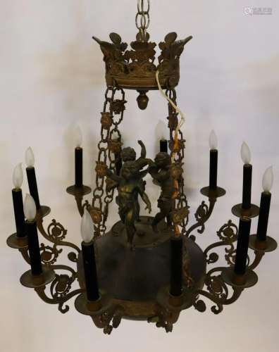 Large And Impressive Bronze Figural Chandelier.