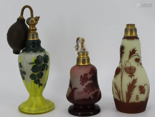 3 French Cameo Glass Perfume Atomizers