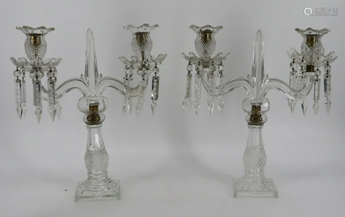 Pair Of Baccarat Quality Cut Glass Candlebra.