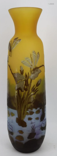 Very Large Signed Galle Cameo Glass Vase .