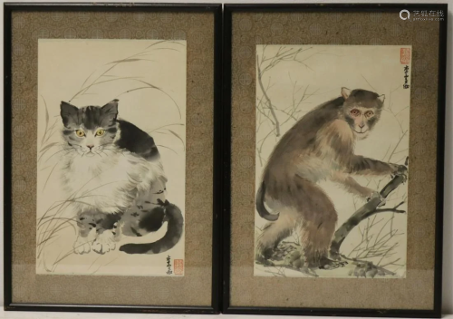 (2) Signed Asian Watercolors of Animals.