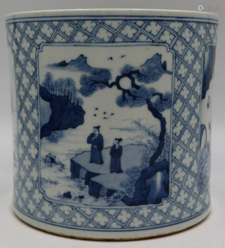 Chinese Blue and White Brush Pot.