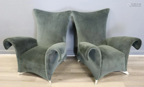 A Vintage Pair Of Upholstered High & Wing Back