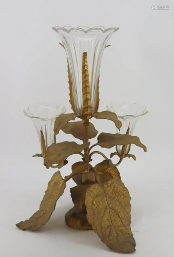 Large Antique Gilt Bronze Plant Form Epergne.