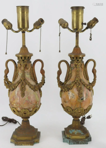 Antique Pair Of Bronze Mounted Marble Castelettes