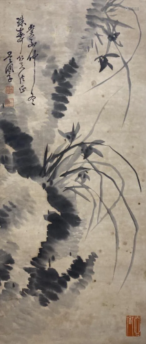 AN INK PAINTING OF ORCHID, WU PEIFU