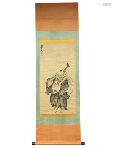 A PAINTING OF BUDDHIST MONK WITH BAG, MIN ZHEN