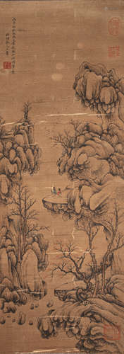 LANDSCAPE FIGURES PAINTING AND CALLIGRAPHY, QING DYNASTY, WA...