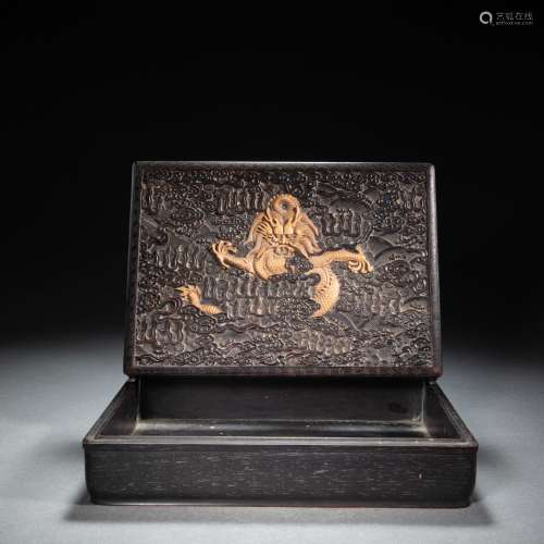 CHINESE RED SANDALWOOD DRAGON PATTERN SQUARE BOX,  QING DYNA...