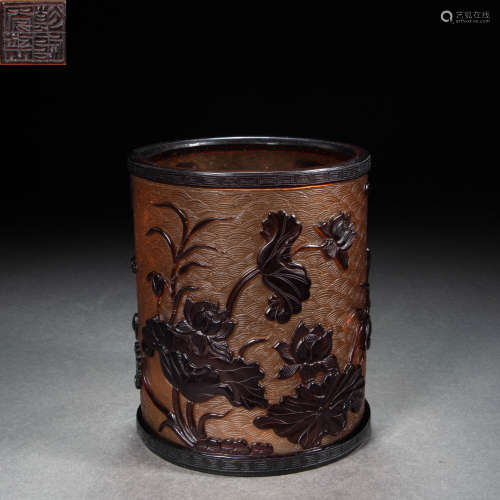 COLORED GLAZE PEN HOLDER, QING DYNASTY, CHINA