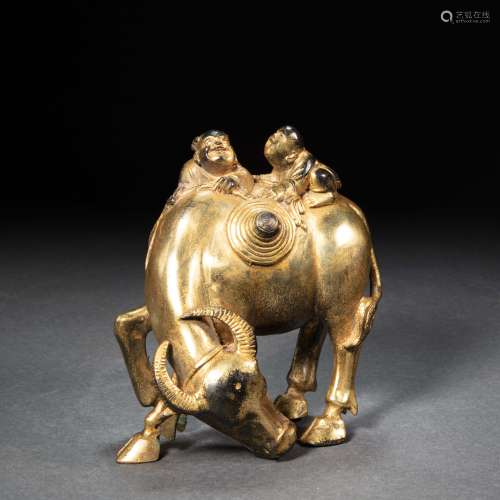 GILT-BRONZE BOY PASTURES CATTLE, QING DYNASTY, CHINA